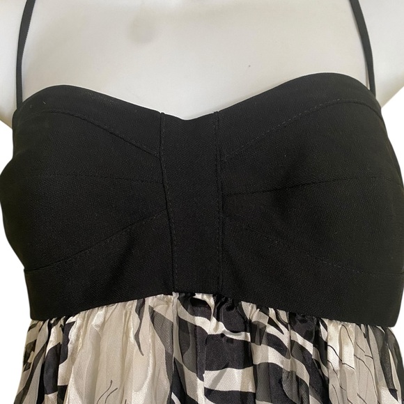 Y2K Babydoll Silk Blend Black White Dress Empire Drop Waist Flowy Lightweight - Picture 5 of 10